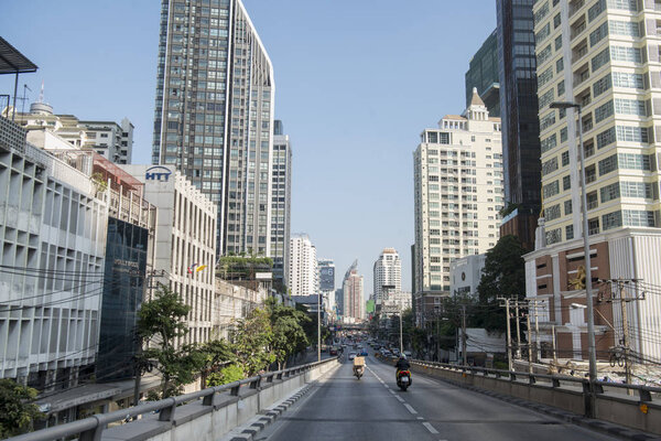 The skyline at the Phetchaburi road in the city of Bangkok in Thailand in Southest Asia. Thailand, Bangkok, November, 2019