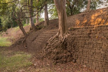 Kuzey Tayland 'ın Kamphaeng Phet eyaletindeki Kamphaeng Phet kasabasındaki kalenin şehir duvarı. Tayland, Kamphaeng Phet, Kasım 2019