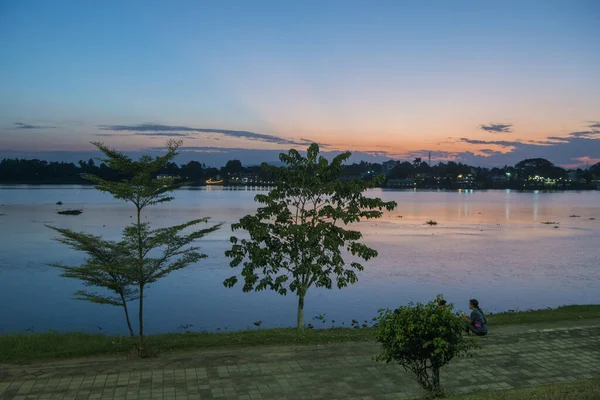 Krajina Řeky Ping Večerních Hodinách Městě Kamphaeng Phet Provincii Kamphaeng — Stock fotografie