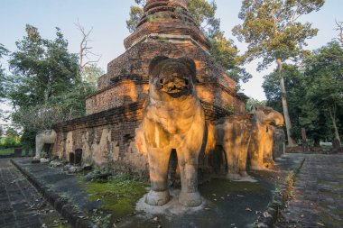 Kuzey Tayland 'ın Kamphaeng Phet eyaletindeki Kamphaeng Phet kasabasındaki Wat Chang Tapınağı. Tayland, Kamphaeng Phet, Kasım 2019