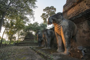 Kuzey Tayland 'ın Kamphaeng Phet eyaletindeki Kamphaeng Phet kasabasındaki Wat Chang Tapınağı. Tayland, Kamphaeng Phet, Kasım 2019