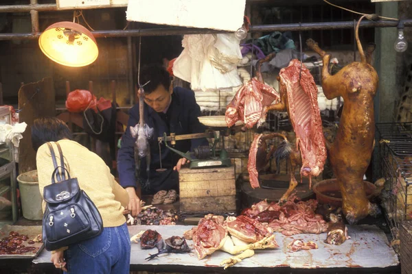 Frischfleisch Auf Dem Fleisch Und Tiermarkt Der Stadt Guangzhou Der — Stockfoto