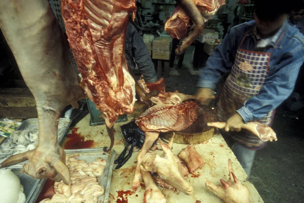 Frischfleisch Auf Dem Fleisch Und Tiermarkt Der Stadt Guangzhou Der — Stockfoto