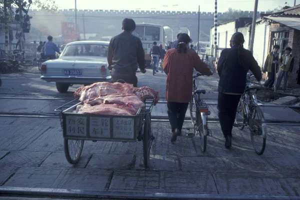 Transporte Carne Mercado Animais Frutos Mar Cidade Velha Cidade Xian — Fotografia de Stock