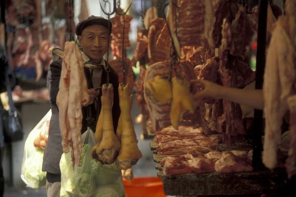 Ein Fleischmarkt Auf Dem Tier Und Fischmarkt Der Altstadt Der — Stockfoto