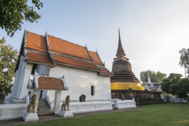 Tayland 'ın Provinz Sukhothai kentindeki Sukhothai' deki tarihi parktaki Wat Tra Phang Thong Tapınağı. Tayland, Sukhothai, Kasım 2019