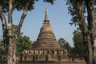 Tayland 'ın Provinz Sukhothai kentindeki Sukhothai' deki tarihi parktaki Wat Chang Lom Tapınağı. Tayland, Sukhothai, Kasım 2019