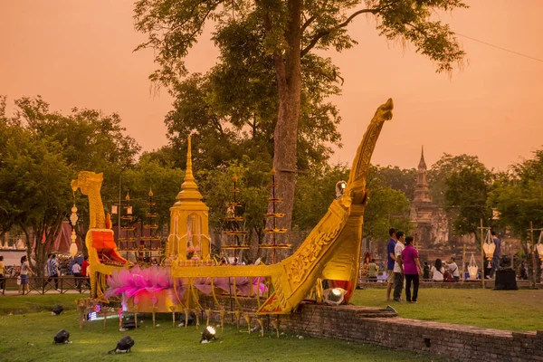 Taditional Boat Loy Krathong Festival Historical Park Sukhothai Provinz Sukhothai — Stock fotografie