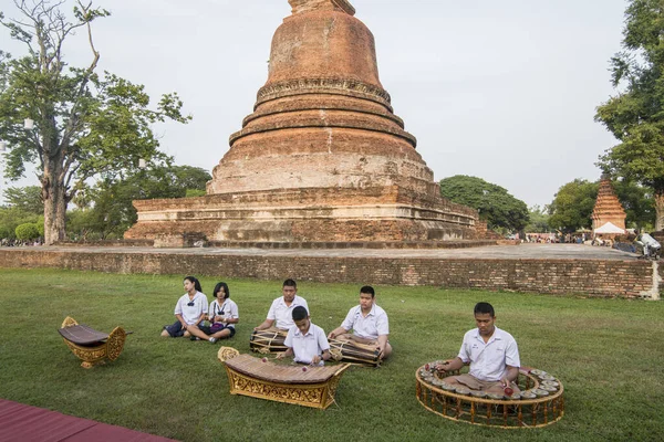 Música Tradicional Tailandesa Festival Loy Krathong Parque Histórico Sukhothai Província — Fotografia de Stock