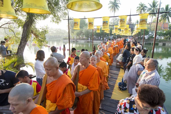 Buddhistisk Munkceremoni Vid Loy Krathong Festival Den Historiska Parken Sukhothai — Stockfoto