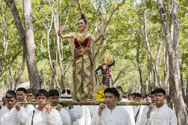 Gente Tradicional Del Dresst Thai Festival Loy Krathong Parque Histórico — Foto de Stock