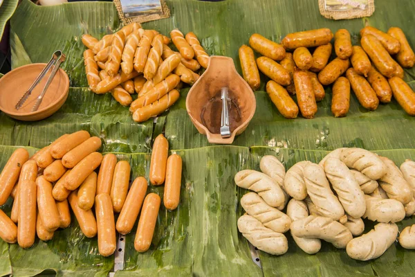 Thai Korv Thailändsk Matmarknad Gata Loy Krathong Festivalen Den Historiska — Stockfoto