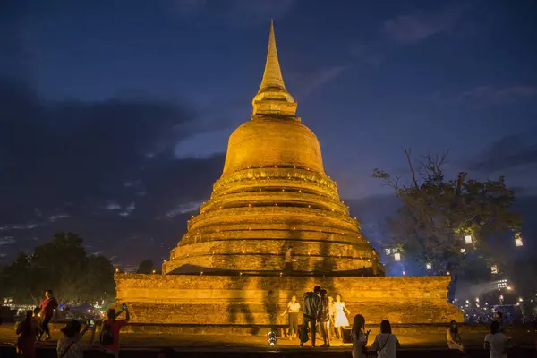 Stupa Festivalu Loy Krathong Chrámu Wat Mahathat Historickém Parku Suchothai — Stock fotografie