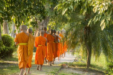 Tayland 'ın Provinz Sukhothai kentindeki Sukhothai Tarihi Parkı' nda düzenlenen Loy Krathong Festivali 'nde Budizm Keşiş töreni. Tayland, Sukhothai, Kasım 2019