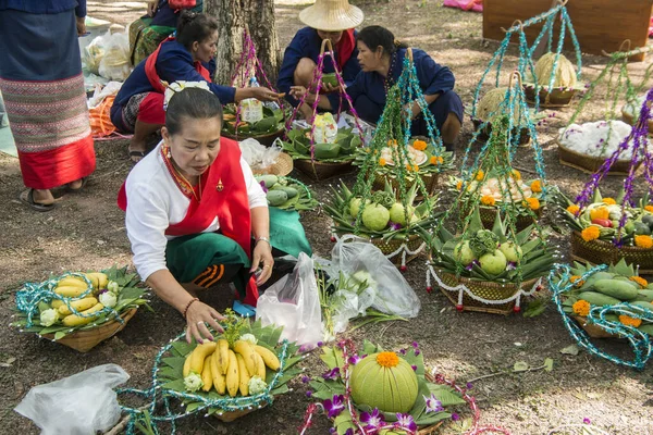 Thajský Trh Potravinami Loy Krathong Festivalu Historickém Parku Sukhothai Provinz — Stock fotografie