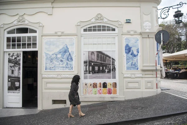 Ručně Vyráběné Dlaždice Nebo Azulejo Stěně Kavárny Ritz Centru Funchalu — Stock fotografie