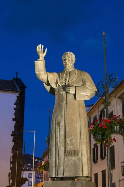 Une Statue Pape Léon Cathédrale Dans Centre Ville Funchal Sur — Photo