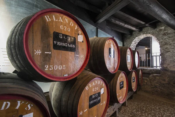 Vinný Sud Vinném Sklepě Madeirské Vinařské Společnosti Blandys Centru Funchalu — Stock fotografie