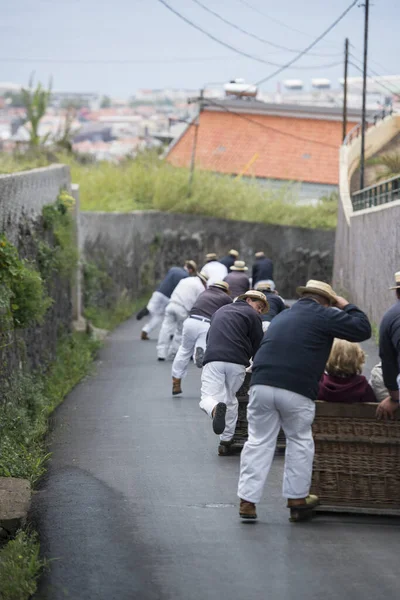 Una Tradizionale Slitta Monte Sulla Strada Monte Funchal Centro Della — Foto Stock