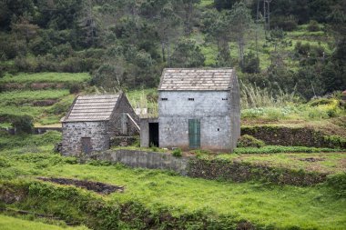 Portekiz 'in Atlantik Okyanusu' ndaki Madeira Adası 'nın kuzey kıyısındaki Ribeira da Janela köyü. Madeira, Porto Moniz, Nisan 2018