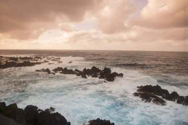 Portekiz 'in Atlantik Okyanusu' ndaki Madeira Adası 'ndaki Porto Moniz kasabasında. Madeira, Porto Moniz, Nisan 2018
