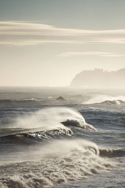 Vlny Vítr Pobřeží Mezi Městem Porto Moniz Ribeira Janela Ostrově — Stock fotografie