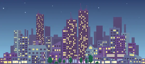 Ilustração em vetor noite paisagem urbana —  Vetores de Stock