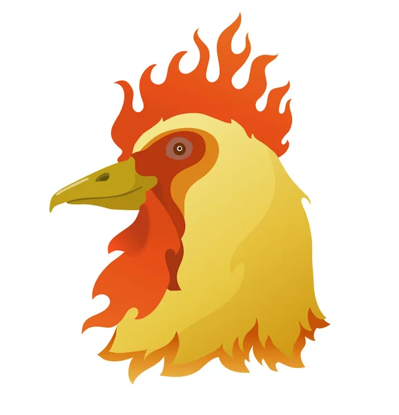 Testa di un gallo fiammeggiante — Vettoriale Stock
