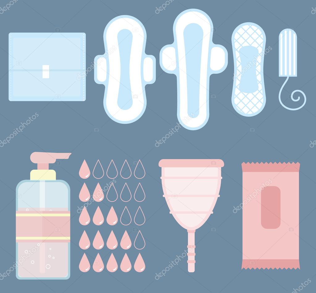 Feminine personal hygiene vector items set