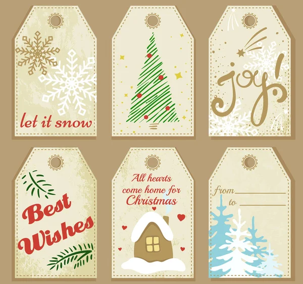 Vector set van vrolijke Kerstmis en Nieuwjaar gift tags — Stockfoto