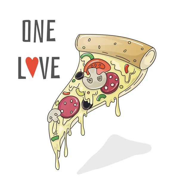 Één liefde pizza, cartoon vectorillustratie — Stockvector