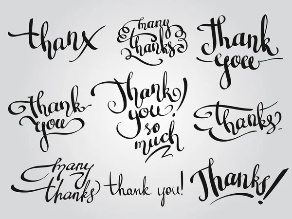 Vector set of variously hand written words Thank You — Stock Vector