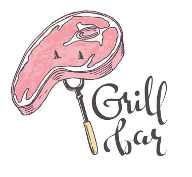 Grill Bar pastel renkler çizilmiş karikatür logo el
