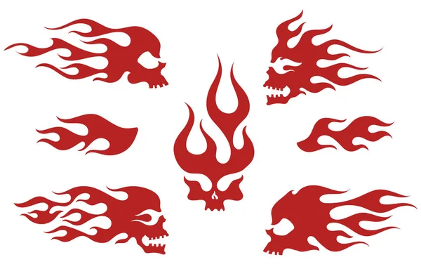 Червоні силуети палаючих черепів — стоковий вектор