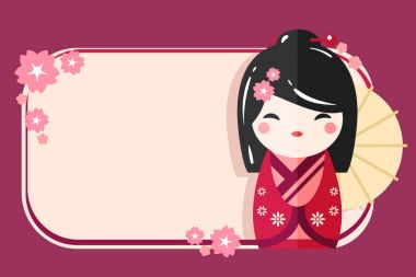 Japon Kokeshi bebek şablonuyla tebrik kartı