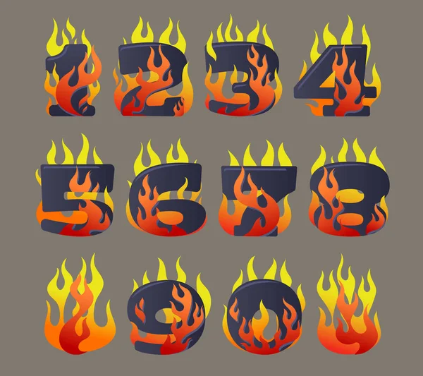 Conjunto de números em chamas —  Vetores de Stock