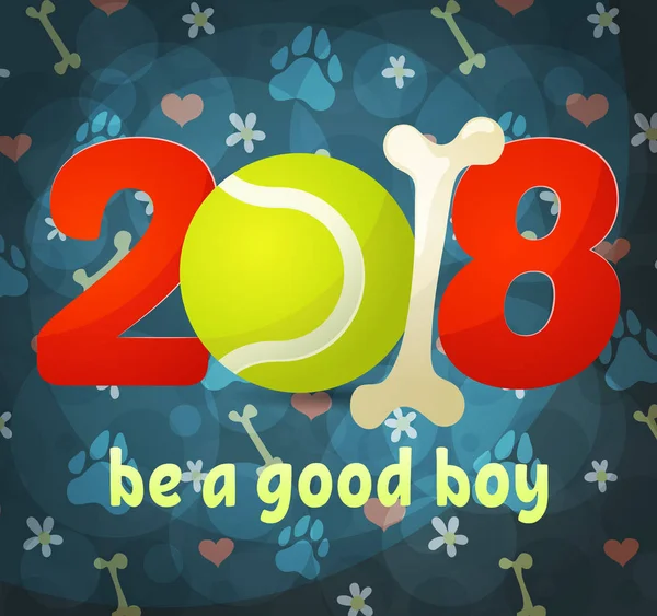 2018 рік собаки, художня композиція на зеленому полігональному тлі — стоковий вектор