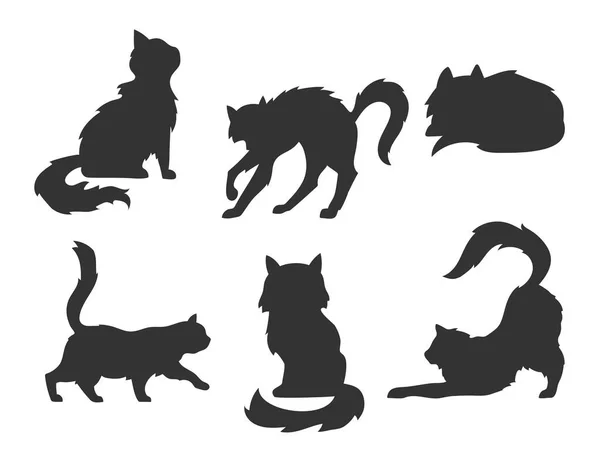 Hand drawn cartoon vector silhouettes of the cats — Stock Vector