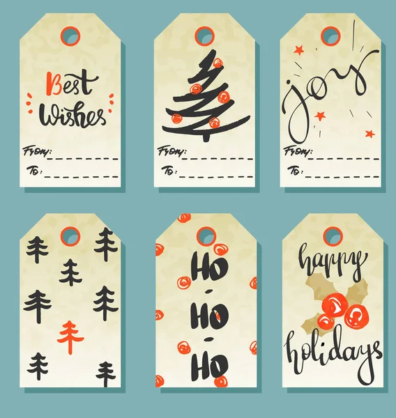 Conjunto de inverno de Feliz Natal e Ano Novo presentes etiquetas ou cartões —  Vetores de Stock