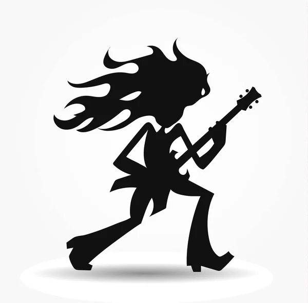 Vektor-Silhouette des Rockkünstlers, Cartoon-Bass-Gitarrist-Image — Stockvektor