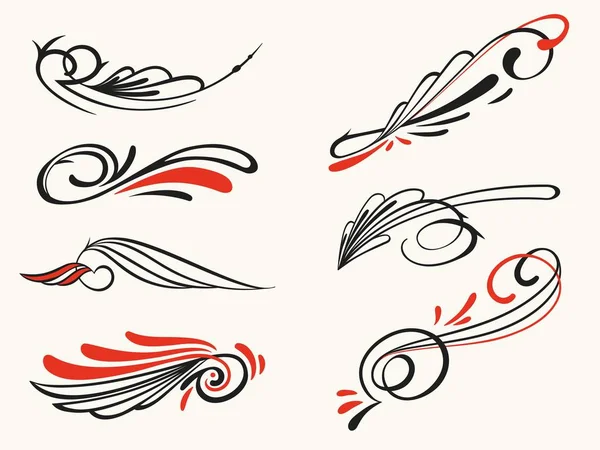 Pinstriping elementos de ornamento, conjunto de vectores — Archivo Imágenes Vectoriales