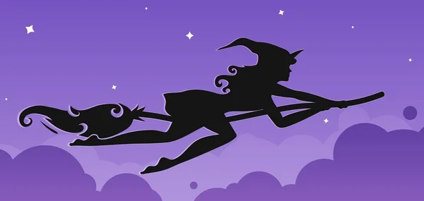 Vetor silhouette of a rapid witch flying on a broomstick — Stock Vector