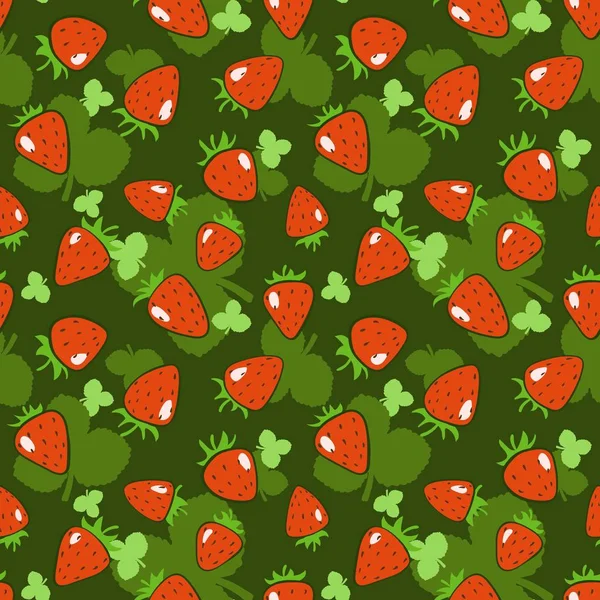 Strawberry sömlös vektor mönster. Handritad mat illustration. — Stock vektor