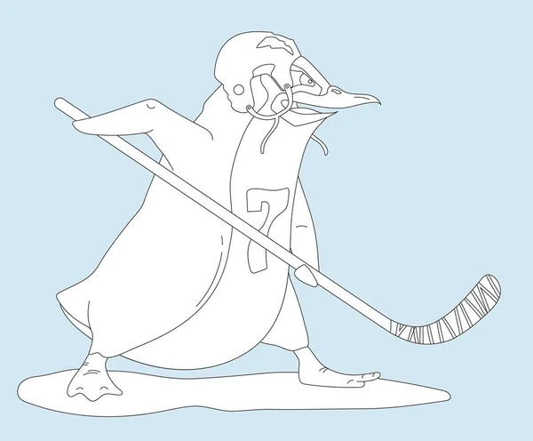 Jogador de hóquei em pinguins agressivo, página para colorir — Vetor de Stock