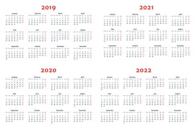 Saydam arka plan 2019-2022 yıl için takvim