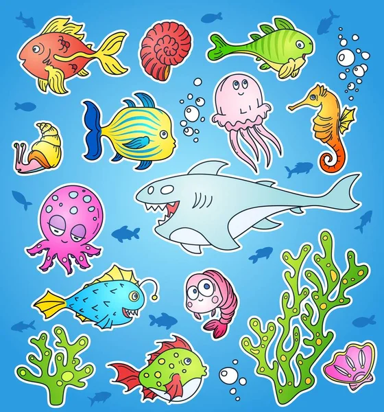 Σετ διάνυσμα doodle ζωής στον ωκεανό — Διανυσματικό Αρχείο