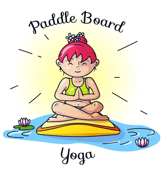 Paddle board meditación de yoga, imagen vectorial — Vector de stock