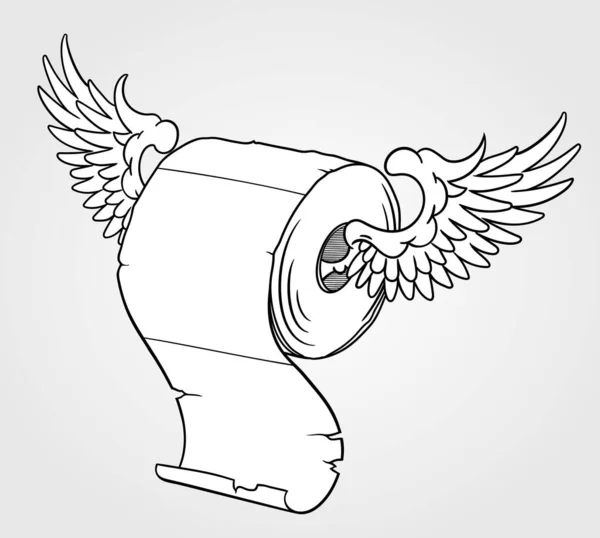 Rouleau de papier toilette volant sur les ailes — Image vectorielle