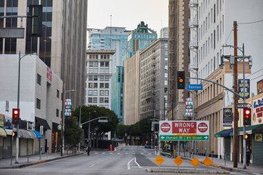 LOS ANGELES, CA / USA - 26 Mart 2020: COVID-19 Coronavirüs Pandemic Downtown Los Angeles sırasında Los Angeles şehir merkezi.