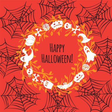 Cadılar Bayramı çelenk için tebrik kartı.